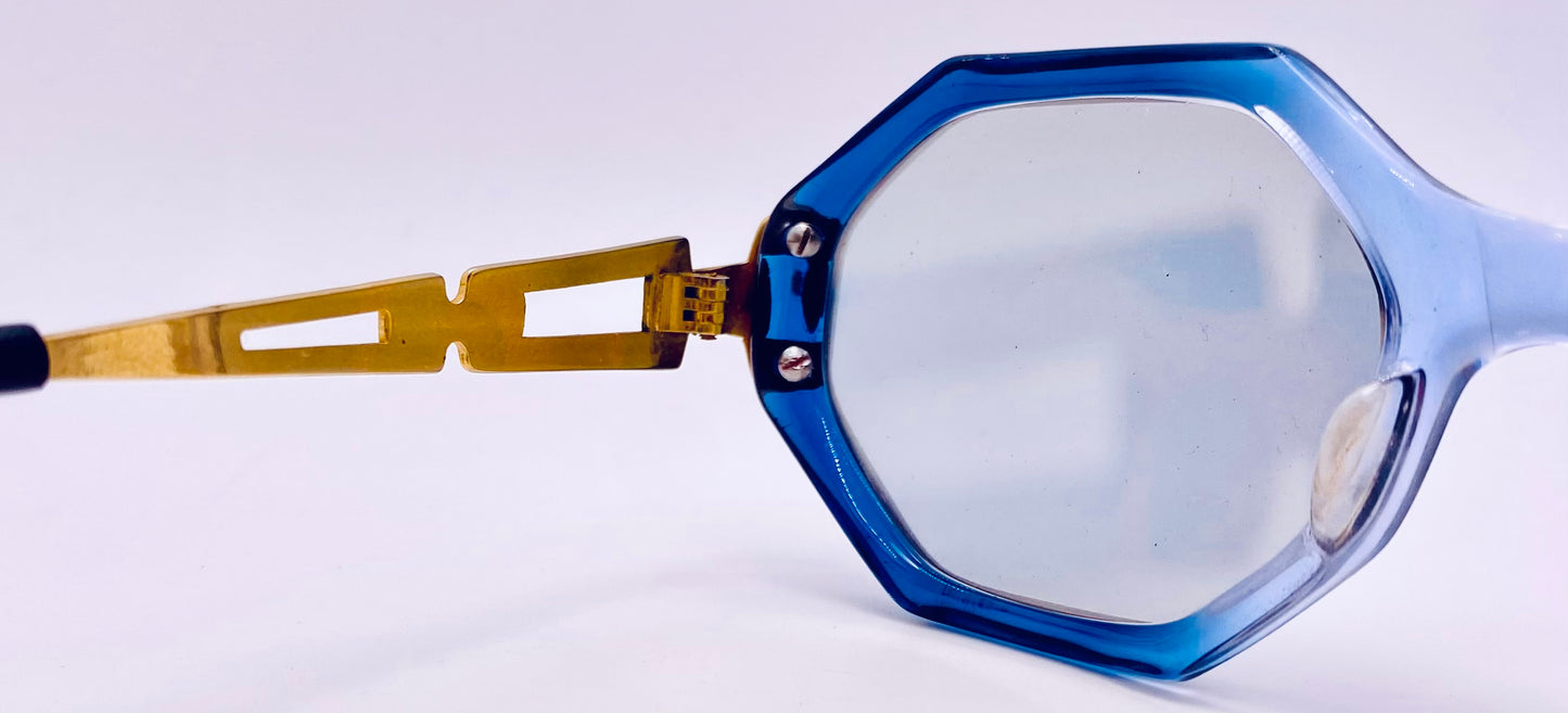 Vintage 1970s Pathway Hexagonal Blue Frame-Gold Temples-w/New Custom Berko’s Designs Lenses