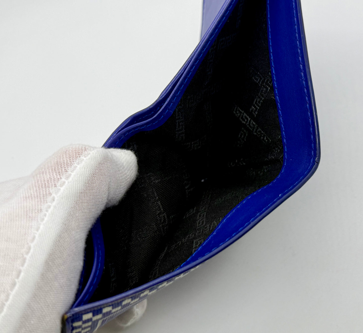 Versace Blue & White Logo Bifold Wallet-Made in Italy-Authentic