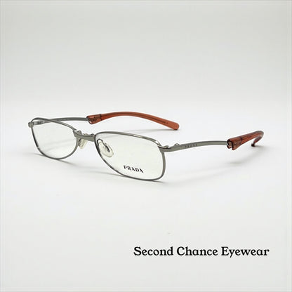 Prada VPR 76C Vintage Eyeglasses-Full Rim-Silver Orange Tips-Unworn-Made in Italy