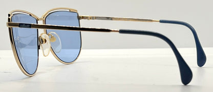Silhouette V6050 Vintage Gold Sunglasses w/New Solid Blue Custom Lenses-57mm-Austria