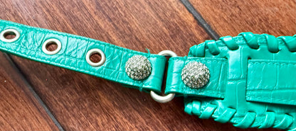 Balenciaga Le Cagole XS Green Croc Embossed Crystal Stud Bag Full Set