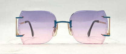 VOGUE GILT-Vintage Rimless Shield Sunglasses Faceted Edge Purple Pink Gradient NOS