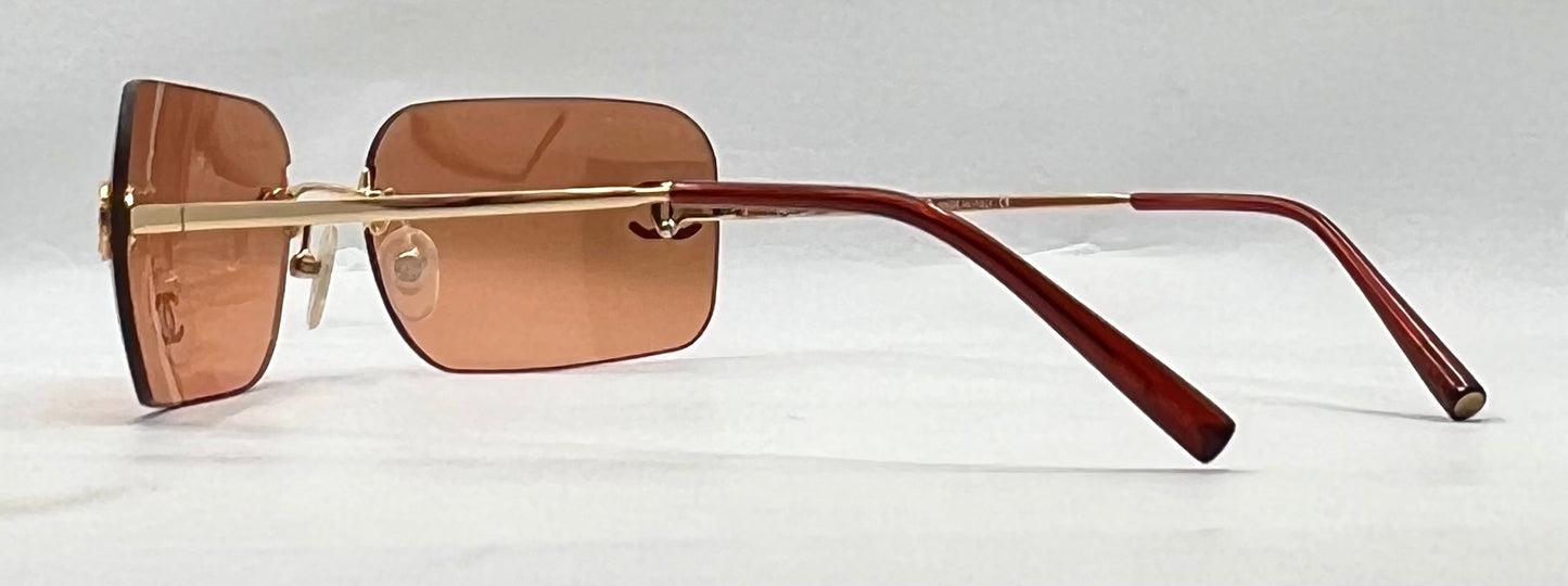 Chanel 4017-D Rimless Shield Sunglasses Swarovski CC-Unworn/Y2K Vintage-Italy