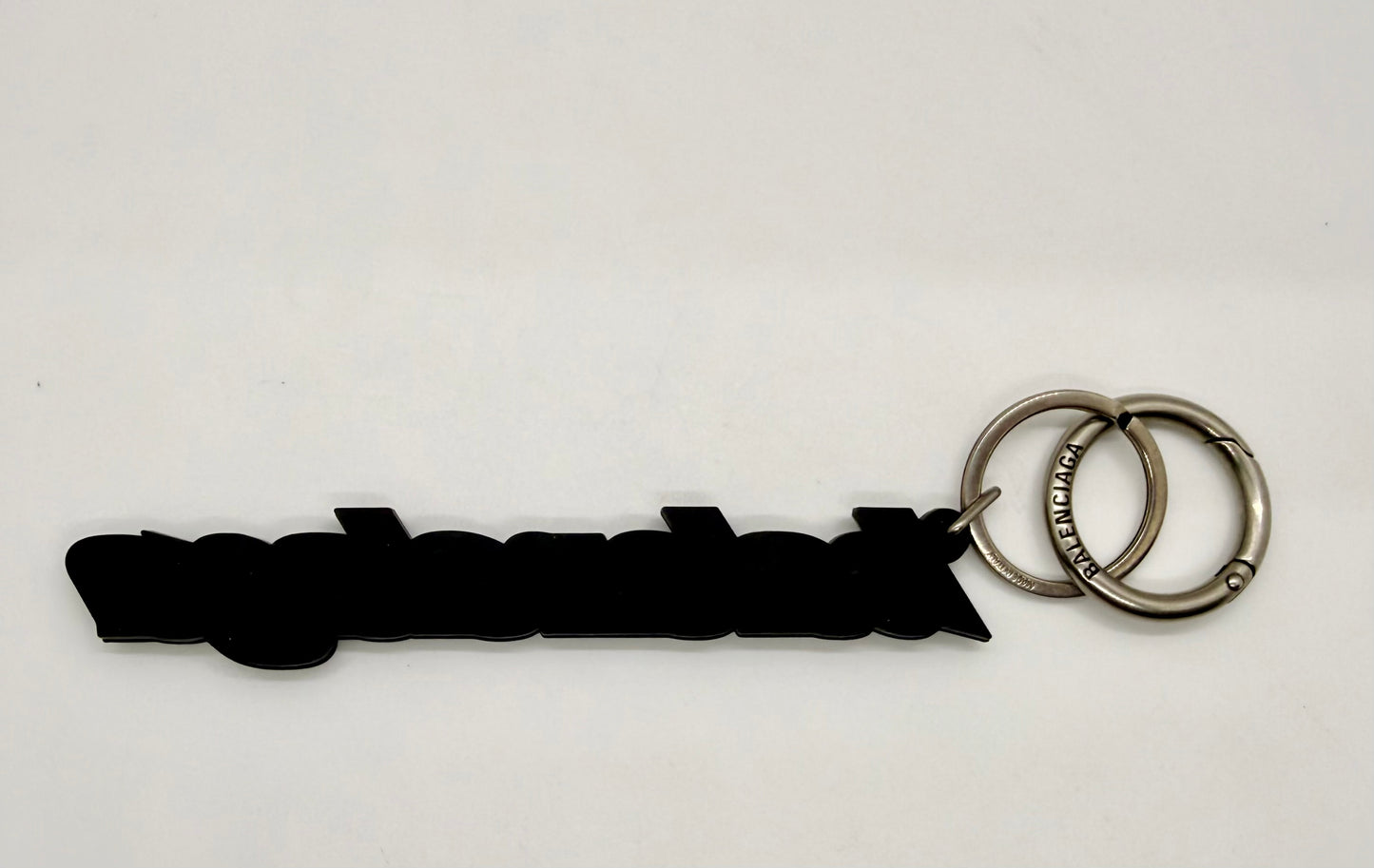 Balenciaga Logo Keychain-Neon Green Black-Silver Hardware-Authentic