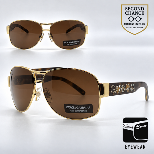 Dolce and Gabbana DG2027-B 065/73 Shield Aviator-Vintage Sunglasses Gold-Tortoiseshell-Unworn