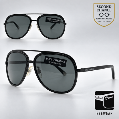 Dolce & Gabbana DG2098 064/87 Aviator-Vintage Sunglasses Black Silver Grey-Unworn