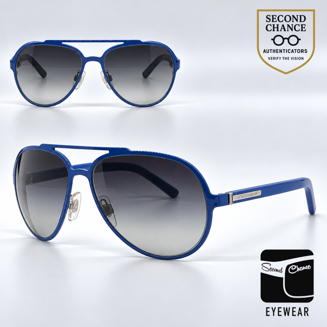 Dolce and Gabbana DG2081 458/8G Double-Bridge Aviator-Vintage Sunglasses Blue-Grey Gradient-Unworn
