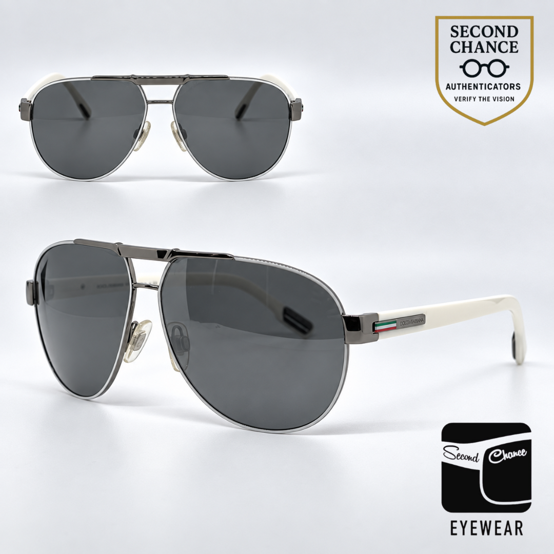 Dolce and Gabbana DG2099 1085/6G Gunmetal-White Silver Aviator-Vintage Sunglasses Grey Gradient Lenses-Unworn