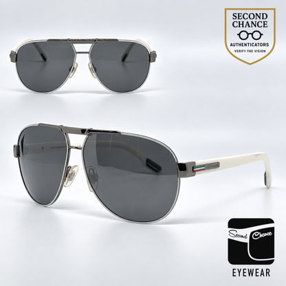 Dolce and Gabbana DG2099 1085/6G Gunmetal-White Silver Aviator-Vintage Sunglasses Grey Gradient Lenses-Unworn