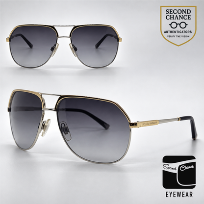 Dolce and Gabbana DG2097 024/8G Aviator-Vintage Sunglasses Silver Gold Gray-Unworn