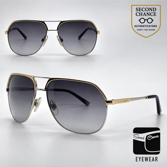 Dolce and Gabbana DG2097 024/8G Aviator-Vintage Sunglasses Silver Gold Gray-Unworn