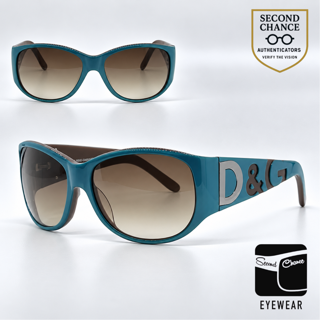 D&G 3008 595/13 Teal Wraparound-Vintage Sunglasses Brown Gradient Lenses-Unworn