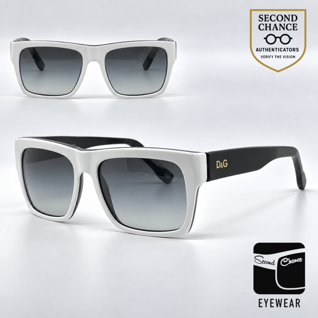D&G 3044 783/8G Square White/Black-Vintage Sunglasses Grey Gradient Lenses-Unworn