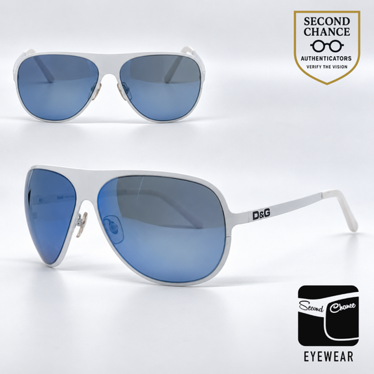 D&G 6031 011/55 White Aviator-Vintage Sunglasses -Blue Mirror Lenses-Unworn