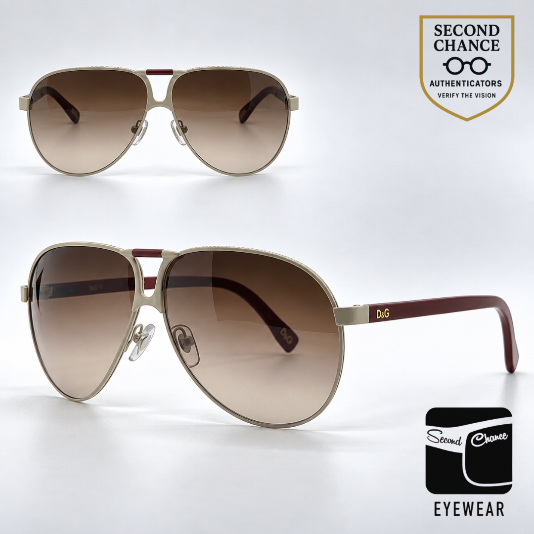 D&G6067 443/13 Sand Burgundy Aviator-Vintage Sunglasses-Brown Gradient Lenses-Unworn