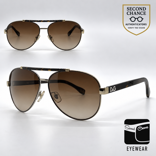 D&G 6078 1018/13 Aviator-Vintage Sunglasses Gold-Tortoiseshell Brown-Unworn