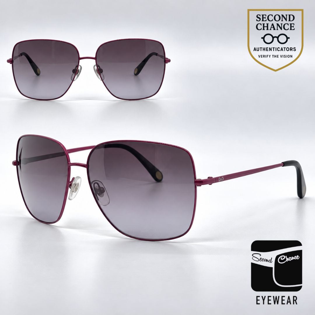 D&G 6079 013/8H Square Aviator-Vintage Sunglasses Magenta-Grey Gradient Lenses-Unworn