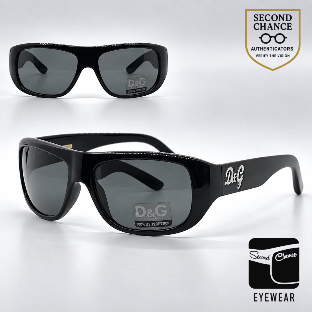 D&G 8011 501/87 Wraparound-Vintage Sunglasses Black-Solid Grey Lenses-Unworn