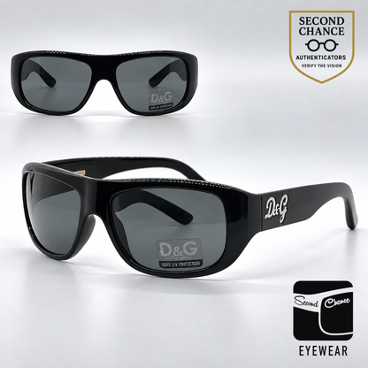 D&G 8011 501/87 Wraparound-Vintage Sunglasses Black-Solid Grey Lenses-Unworn