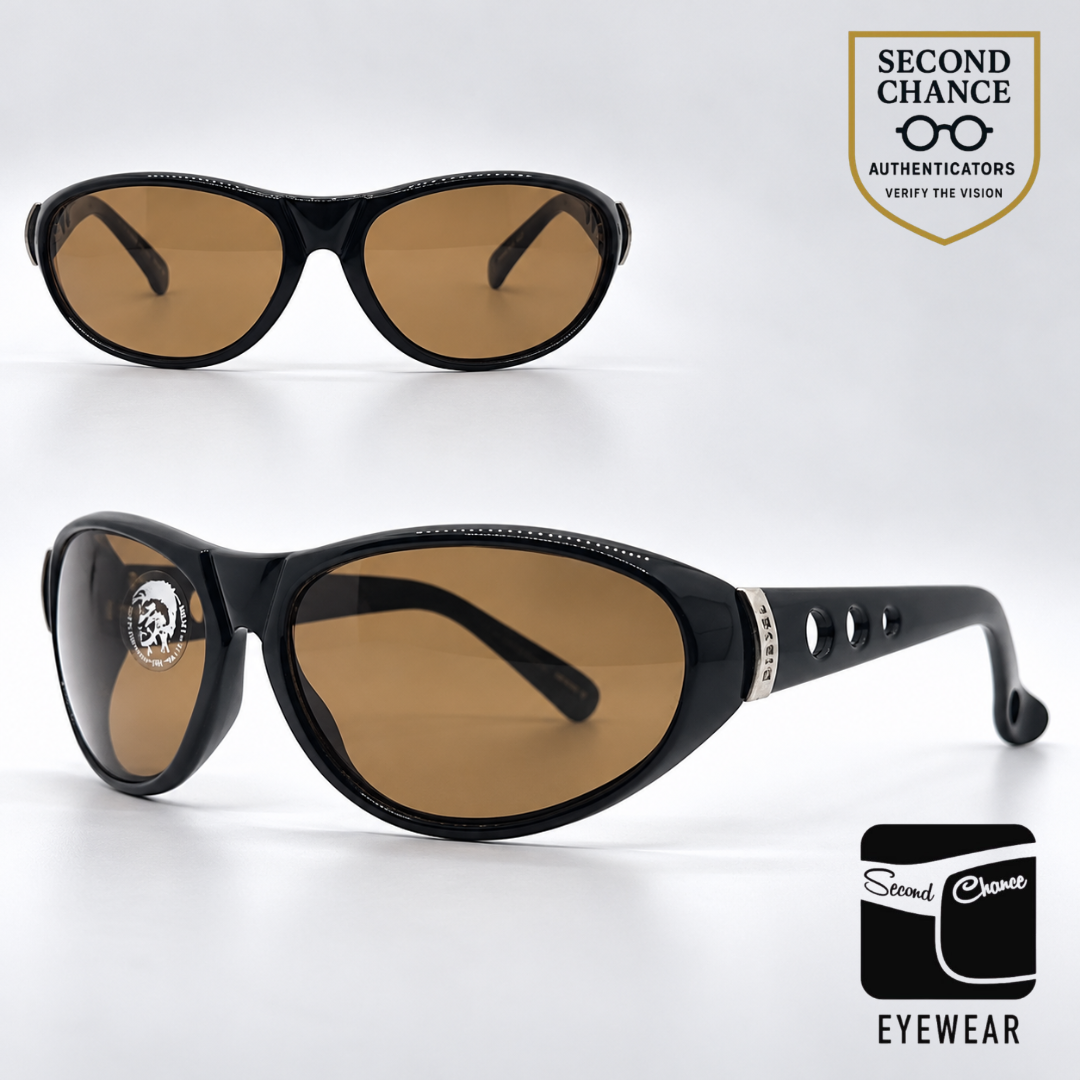 Diesel Popgun QV3 Black Oval Wrap Sunglasses-Brown Lenses-Unworn-Italy