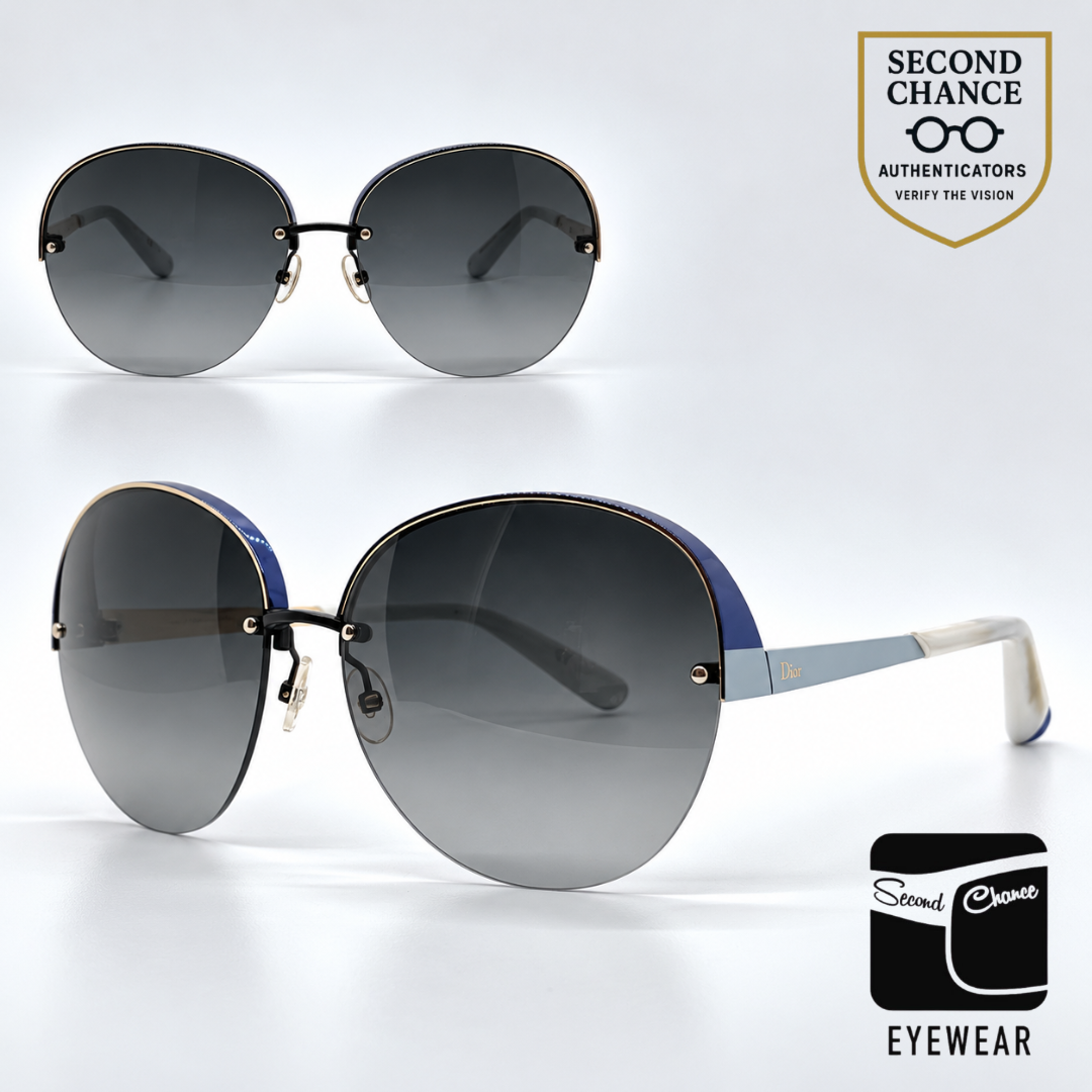 Christian Dior DiorSuperbe Semi-Rimless Blue-Gold Titanium Sunglasses Grey Gradient Lenses