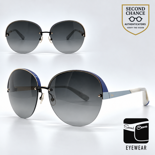 Christian Dior DiorSuperbe Semi-Rimless Blue-Gold Titanium Sunglasses Grey Gradient Lenses