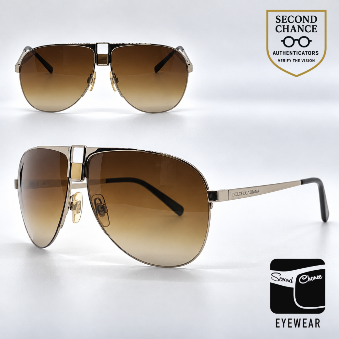 Dolce and Gabbana DG2021 044/13 Double-Bridge Aviator-Vintage Sunglasses Silver-Brown Gradient Lenses-Unworn