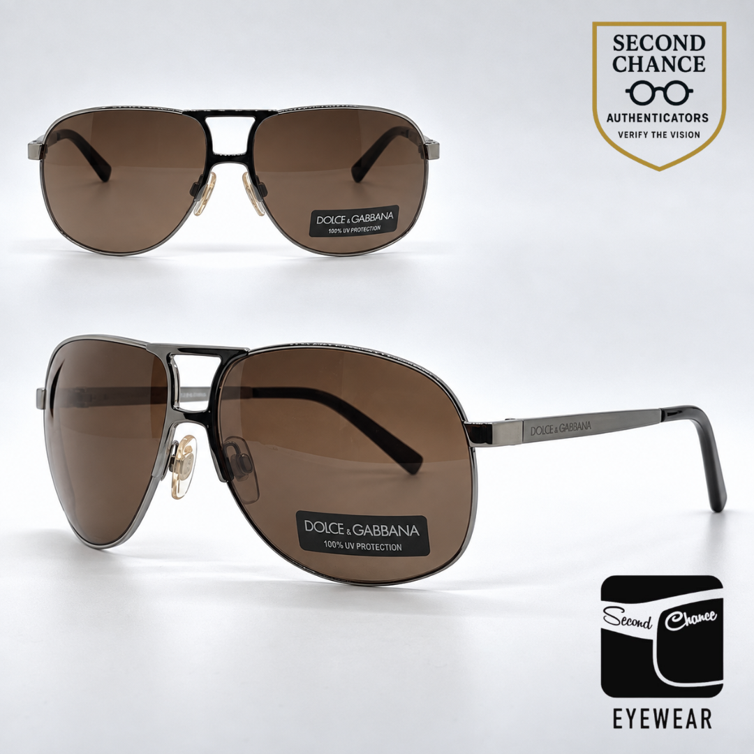 Dolce and Gabbana DG2023 045/73 Double-Bridge Aviator-Vintage Sunglasses Gunmetal-Brown-Unworn