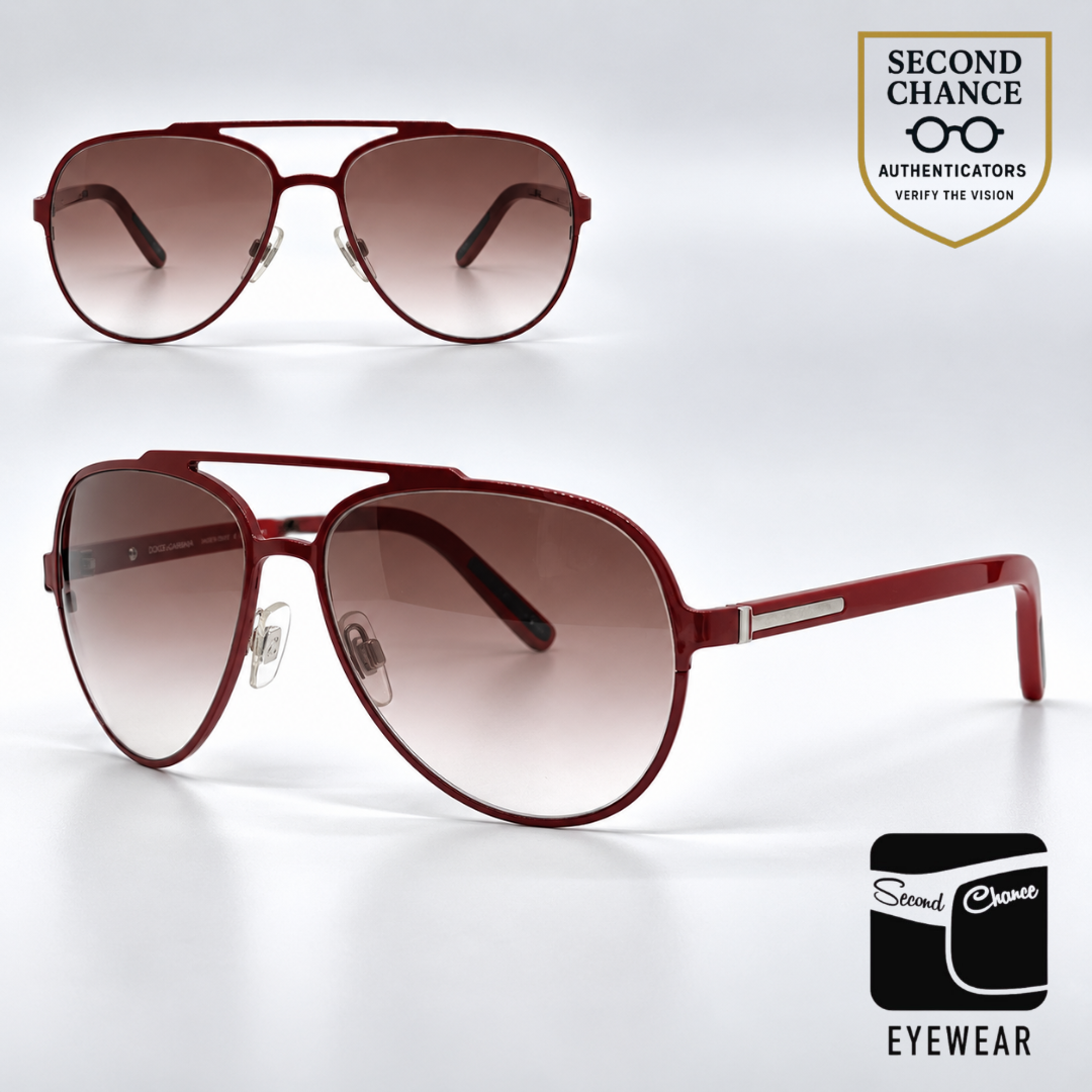 Dolce and Gabbana DG2081 015/8D Double-Bridge Aviator-Vintage Sunglasses Red-Burgundy-Unworn