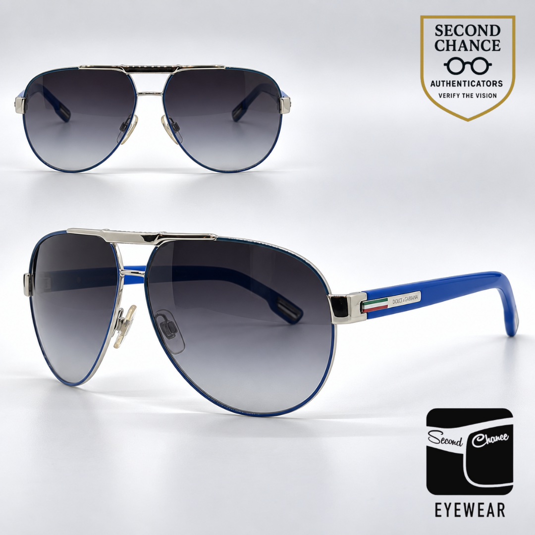 Dolce and Gabbana DG2099 1084/8G Aviator-Vintage Sunglasses Silver-Blue Trim-Unworn