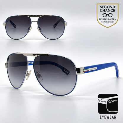 Dolce and Gabbana DG2099 1084/8G Aviator-Vintage Sunglasses Silver-Blue Trim-Unworn
