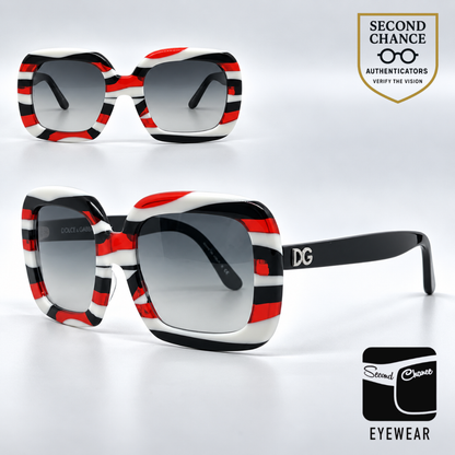 Dolce and Gabbana DG4035 841/8G White-Red and Black Rims-Vintage Sunglasses Black Gradient Lenses