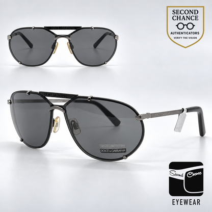 Dolce and Gabbana DG427S 731 Sporty Wraparound-Vintage Sunglasses Black-Solid Grey Lenses-Unworn