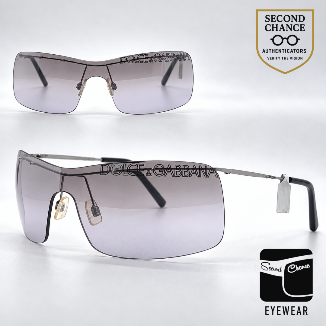 Dolce and Gabbana DG442S E47 Rimless Shield-Vintage Sunglasses Silver-Grey Lavender Gradient Lenses-Unworn