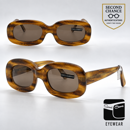 Dolce and Gabbana DG518S 220 Narrow Rectangle-Vintage Sunglasses Honey Amber-Brown Lenses-Unworn