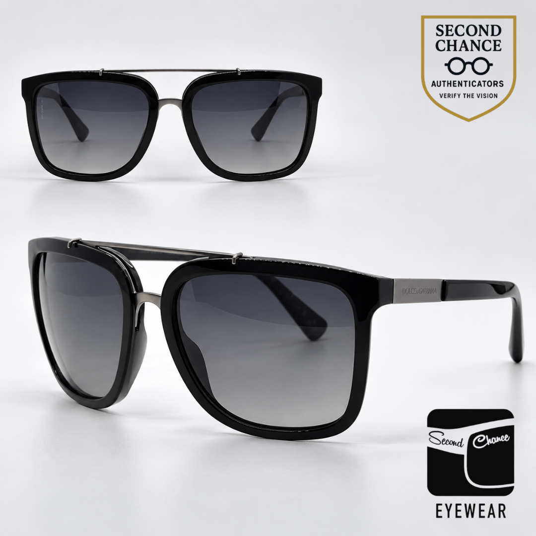 Dolce and Gabbana DG4219 501/T3 Black Gunmetal Square Aviator-Vintage Sunglasses Grey Polarized Lenses-Unworn