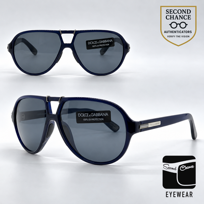 Dolce and Gabbana DG6062 503/87 Dark Blue Aviator-Vintage Sunglasses-Dark Grey Lenses-Unworn