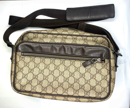Gucci GG Monogram Canvas Double Zip Crossbody Messenger Bag Authentic