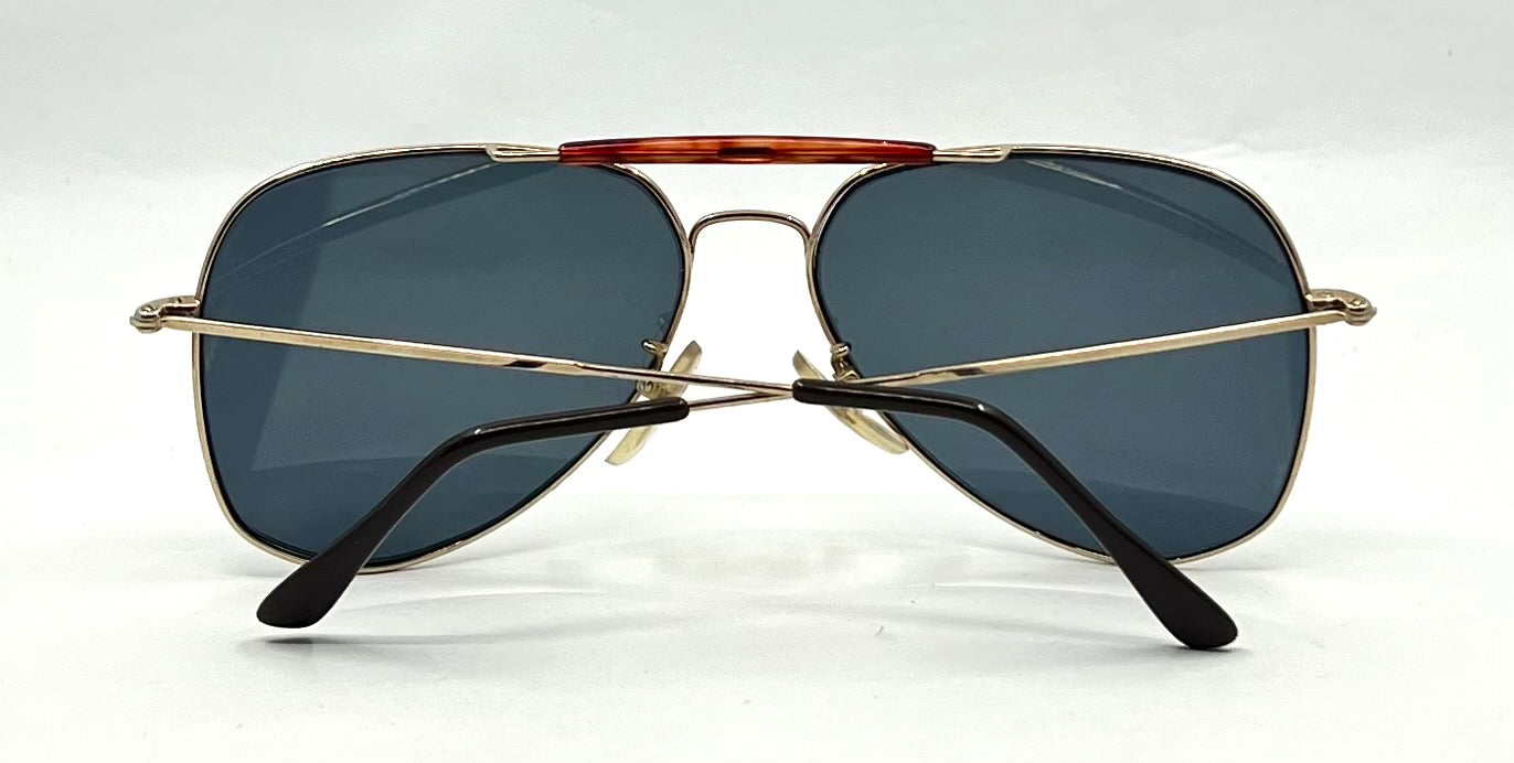 Safari II VINTAGE Aviator Sunglasses 60-15 Gold Metal Custom Blue Lenses