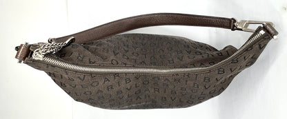 BVLGARI Logo Canvas Shoulder Bag Y2K VINTAGE with Silver Hardware