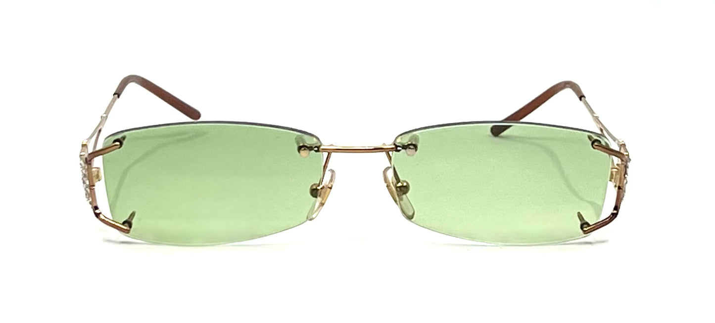 Versace MOD 1080-B Rimless Vintage Sunglasses-New Green Tinted Custom Lenses