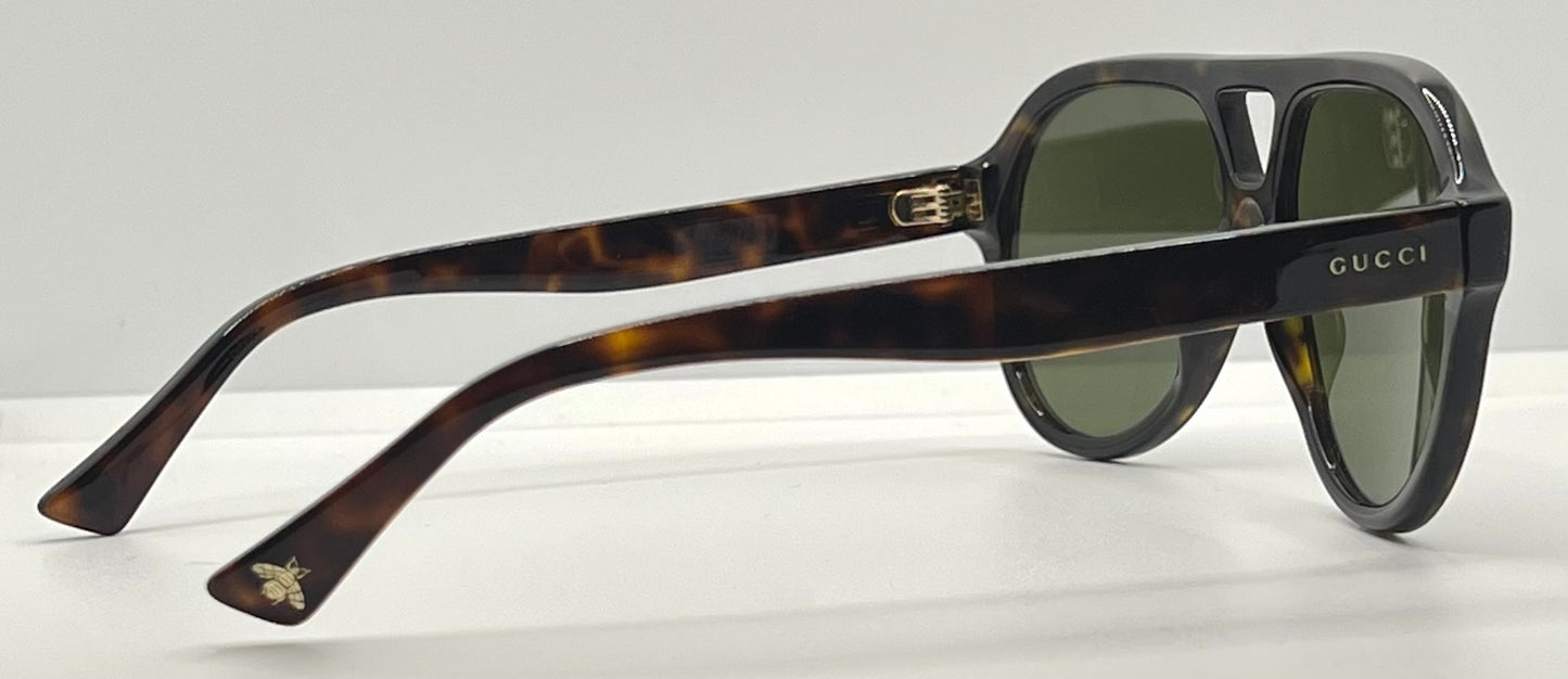 GUCCI GG0759S 002-Dark Havana Pilot Sunglasses-Optyl-Bee Detail-Full Kit-56mm