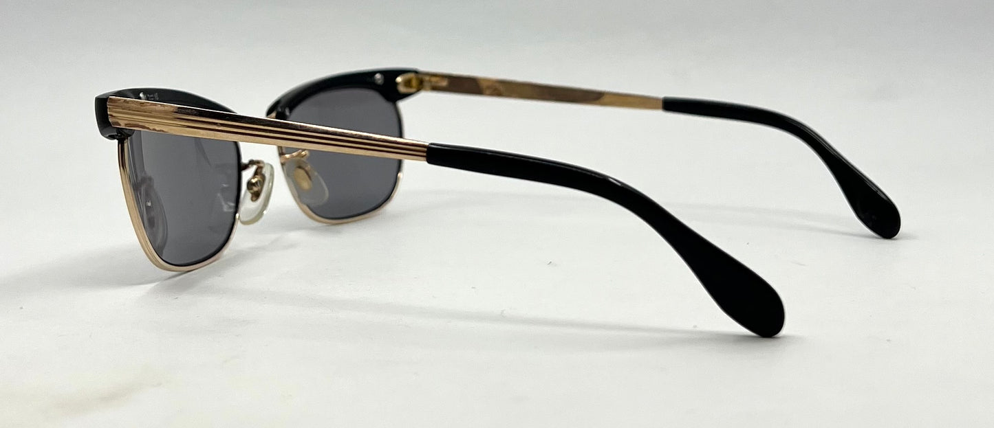 Vintage 1/5 12K Gold-Filled Half-Rim Sunglasses-New Grey Tinted Custom Lenses