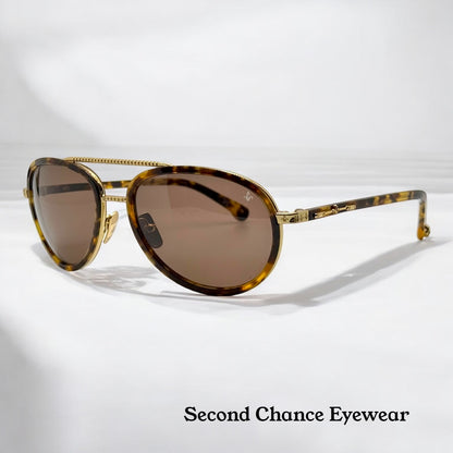 Brand New Philippe V No. 2 Classic Aviator Sunglasses – Gold-Tone & Havana with Essilor Brown HD Lenses