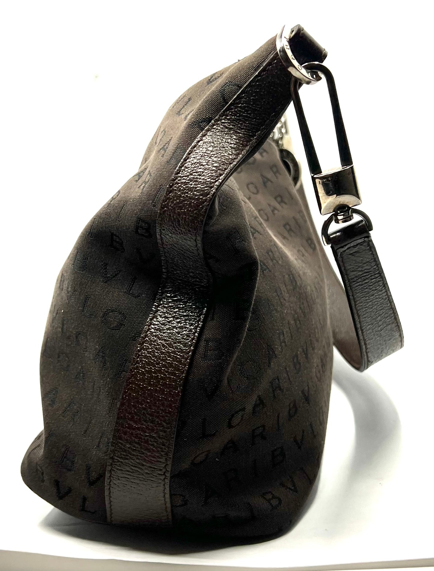 BVLGARI Logo Canvas Shoulder Bag Y2K VINTAGE with Silver Hardware