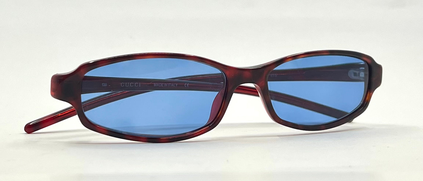 Gucci Oval Burgundy Sunglasses-New Solid Blue Second Chance Customs Lenses-Unworn