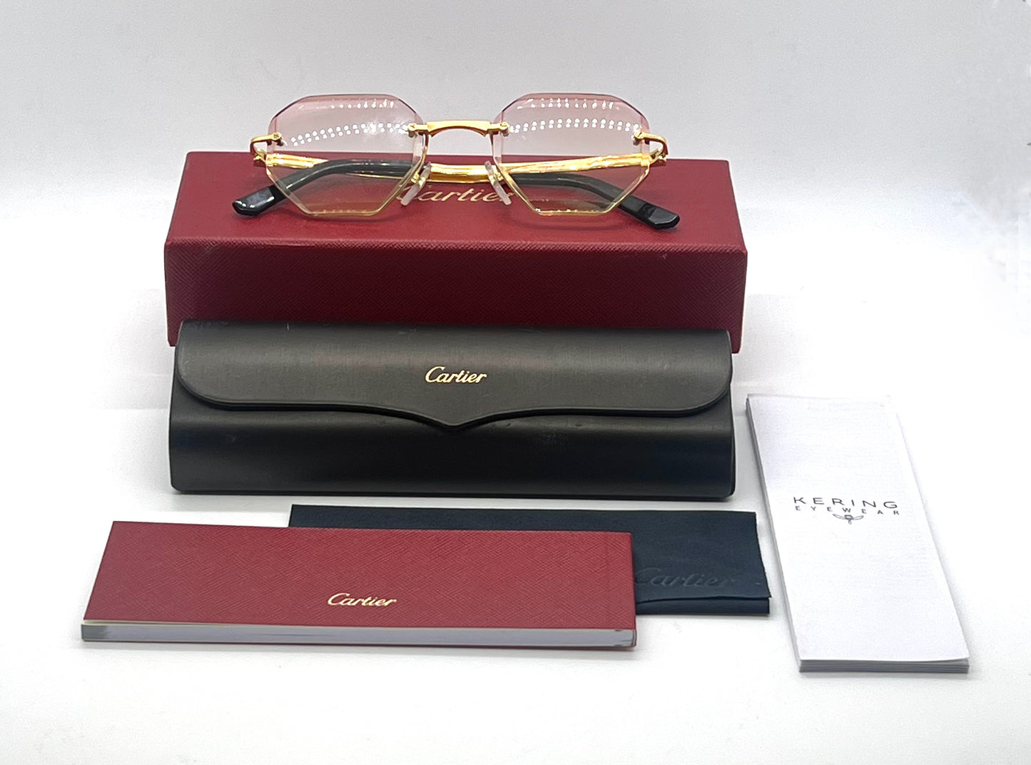 Cartier Santos CT0407O Gold Titanium-New Custom Transitions Sunglasses Full Kit