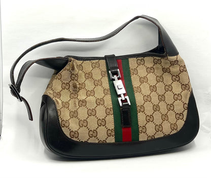Gucci-Vintage Jackie GG Canvas Shoulder Bag-Green/Red Web-Italy