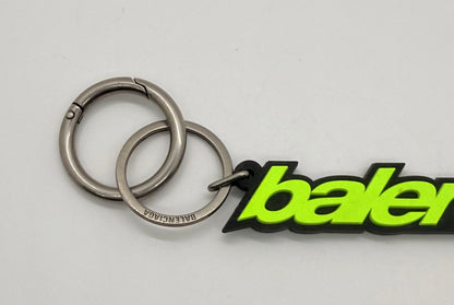 Balenciaga Logo Keychain-Neon Green Black-Silver Hardware-Authentic