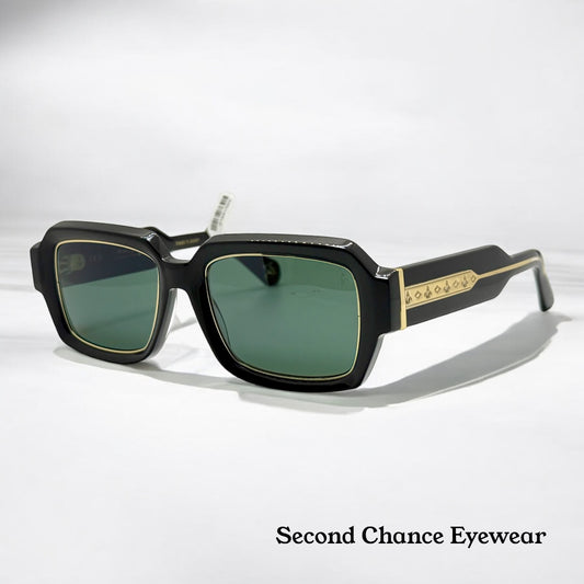 Brand New Philippe V N°28 Black/Gold Sunglasses with Green Lenses - Limited Edition, Made in Japan